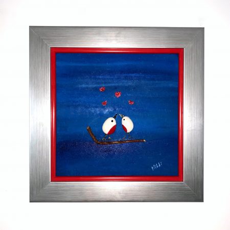 "Love Birds" Original Painting with pebbles