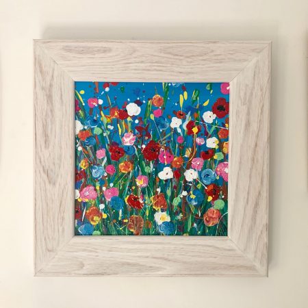 Original Framed painting of vibrant flowers radiating joy and colour, perfect for home or office decor.