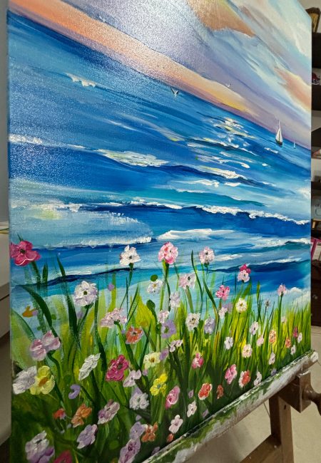 "Blue Ocean Poppies" Original Acrylic Painting - Image 4