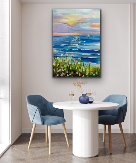 "Blue Ocean Poppies" Original Acrylic Painting