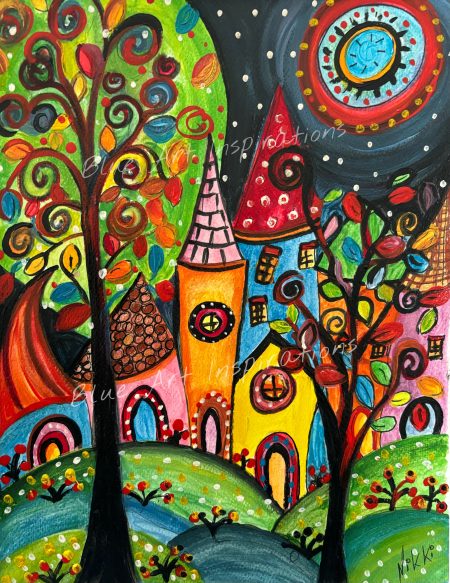 "The magic village" Acrylic original artwork - Image 4